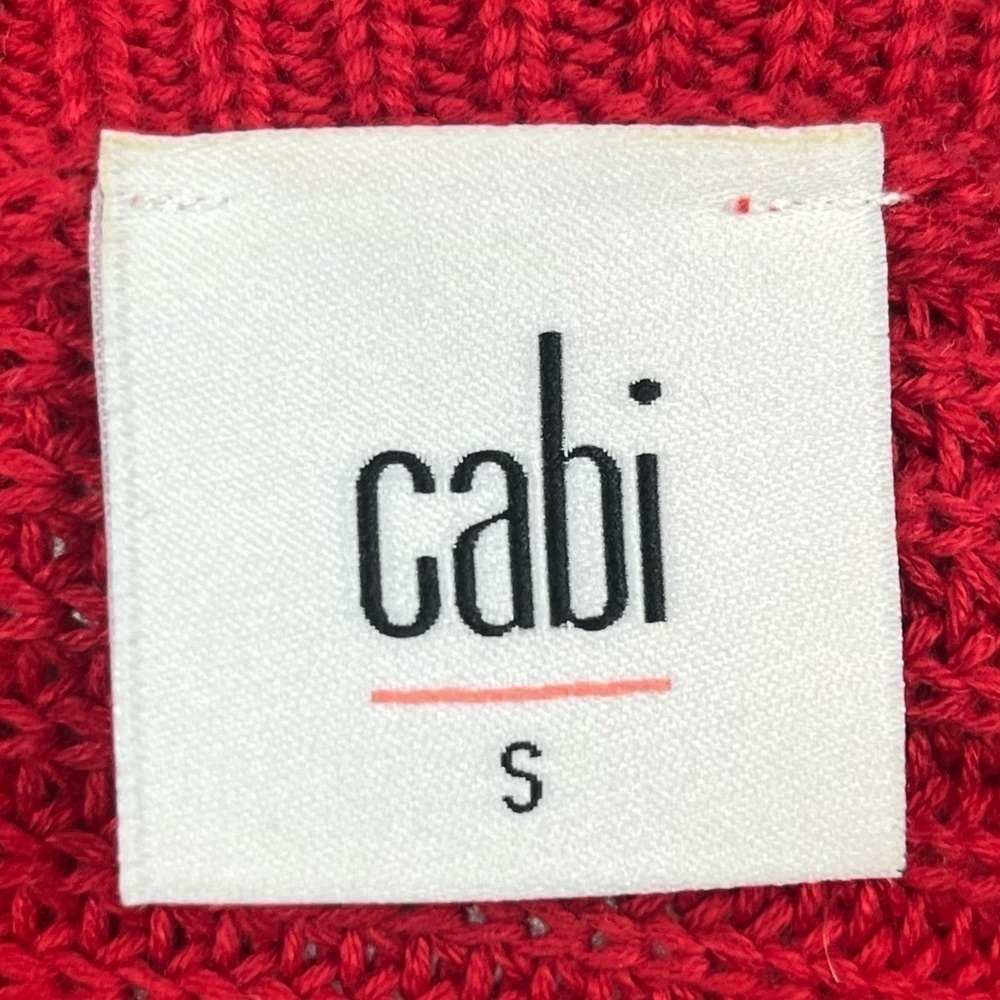 Cabi 3714 red Standout Pullover vneck  ribbed w/cable knit detail sweater, small - Picture 6 of 10